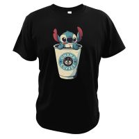 Fashion Lilo And Stitch T-shirt Ohana Coffee mens Cotton T-shirt cal funny short sleeve top black Valentines Day gift