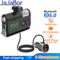 JaJaBor FM Transmitter Bluetooth 5.0 Car Kit Handsfree AUX Audio Receiver MP3 Player QC3.0+PD 18W USB Charger with Removable Mic