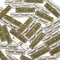 10Pcs Handmade Metal Tags Rectangle Vintage Label Silver Bronze Sewing Tag for Clothing Jackets Hats Alloy Garment Accessories Stickers Labels