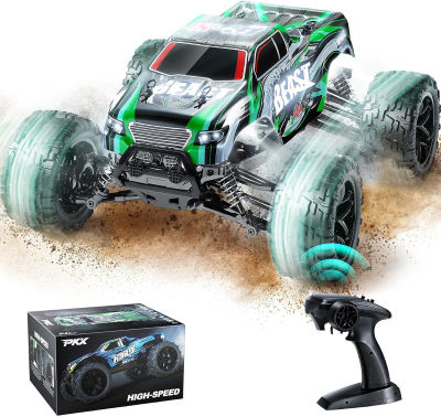 PKX 1:16 Large Scale RC Cars, 31 KPH High Speed 4WD Remote Control Car for Kids, 2.4Ghz All Terrain RC Monster Truck with 7.4V Battery, 4x4 Off Road Remote Control Car, Toys Gifts for Boys Adults Green