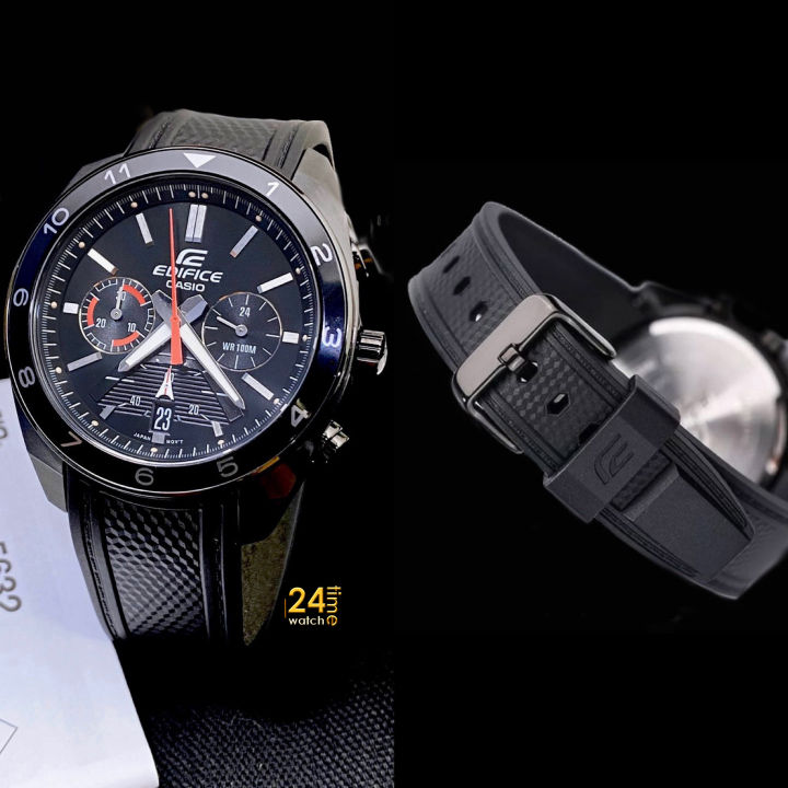 casioแท้-edifice-นาฬิกาผู้ชาย-นาฬิกาสายเรซิ่นสีดำ-นาฬิกาcasio-คาสิโอ-นาฬิกาแบรนด์เนม-efv-590pb-1มั่นใจนาฬิกาแท้-มีประกัน