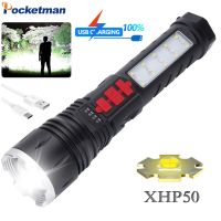 High Lumen XHP50 LED Flashlight Type-C USB Rechargeable Flashlights Waterproof Torch Telescopic Zoom Flashlight SOS Flashlight Rechargeable  Flashligh