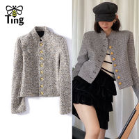 Tingfly Designer Fashion Tweed Single Breasted Short Blazer Coat Winter Autumn Street Chic Skinny Lady Jackets Coats Cropped New