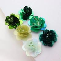 10PCS New Handmade Beaded 3D Green Sequins Flower Patch 4CM Clothes DIY Decoration Floral Patch Accessories  Furniture Protectors  Replacement Parts