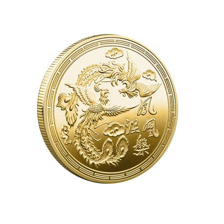 chinese-golden-silver-dragon-coins-lucky-phoenix-commemorative-gold-coin-embossed-collectible-medal-souvenirs-gifts