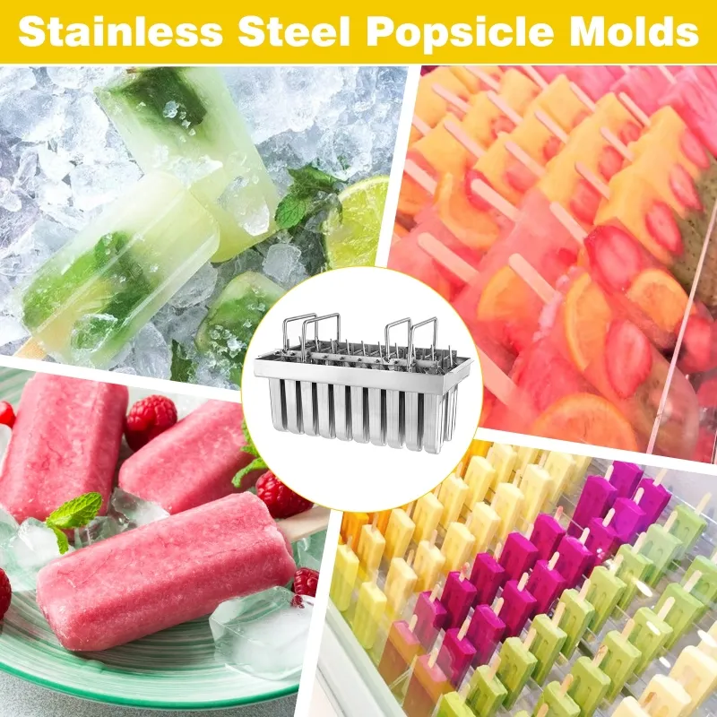 20Pcs Stainless Steel Popsicle Molds Commercial Ice Pop Molds Ice Cream  Maker Mold Stick Holder with Lid Single Cup Capacity 108g