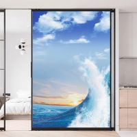 Sea Scenery No Glue Privacy Window Film Vinyl Static Cling Frosted Stained Glass Decorative Window Sticker Window Film 9 Window Sticker and Films