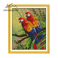 Crossdecor Cross Stitch ชุดด้วยวัสดุสัตว์พิมพ์ผ้าโรงงาน Outlet ผ้า11CT 14CT ปักชุด Craft Handmade ตกแต่งสำหรับ Sala Wall-สองนกแก้ว