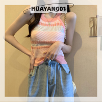 HUAYANG01 [2023 new HOT FASHION] lazlook แฟชั่นแถบถักชุดชั้นในสตรีฤดูร้อนวินเทจรอบคอแขนกุด Crop TOP