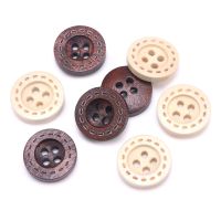 New 10 Pcs 20-28MM Round Wooden Bowl Buckle Carved Dotted Line Wood Four-eye Button DIY Hand Sewn Ornament Haberdashery