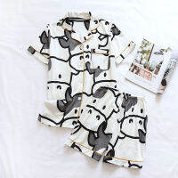 Couple Pajamas Pure Cotton Sleepwear Two-piece Cute Pyjama Pour Femme Home Wear Cow Print Pijamas Suits with Shorts Nightie