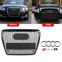 RS6 Style Front Sport Hex Mesh Honeycomb Hood Grill Gloss Black for Audi A6/S6 C6 05-11