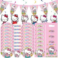 ❁ Cartoon Pink Cat Disposable Tableware Birthday Decor Hello Party Balloons Baby Shower Birthday Party Supplies Free Customization