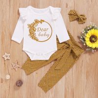 3Pcs Newborn Baby Girl Clothes Set Heart Printed Knitted Romper+Flare Pants+Dot Headband Toddler Girls Autumn Winter Outfits  by Hs2023