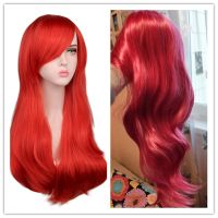 QQXCAIW Women Long Wavy Cosplay Wig Red Rose Pink Black Blue Sliver Gray Brown Temperature Synthetic Hair Wigs