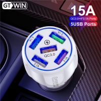 GTWIN 5 Port Car Charger For iphone 12 Xiaomi redmi Quick Charge 3.0 15A Fast Charging Charger Auto USB Mobile Phone Car Charge Car Chargers