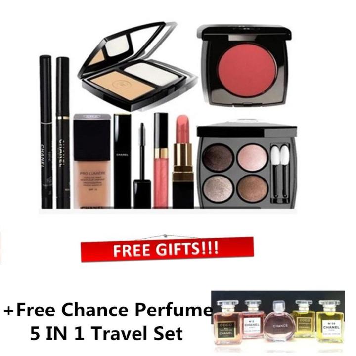 9 In 1 Make Up Set + Box + Paper Bag + Free Chance Perfume Travel 5IN1 Set  (Ready Stock Malaysia)