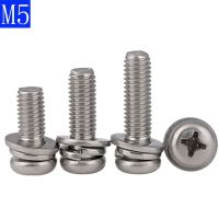 M5 - 0.8 5Mm 304 Stainless Stell Cross Tersembunyi Pan Kepala Sekrup semi Mesin Cuci Kunci dan Plain Washer Komponen Phillips