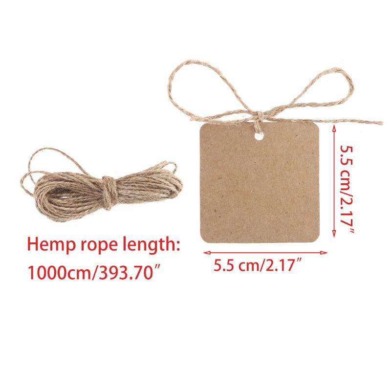 White Kraft Paper Tags,100Pcs Gift Tags for Wedding,5.5cm Square Craft Hang Tags with 100 Feet Natural Jute Twine 