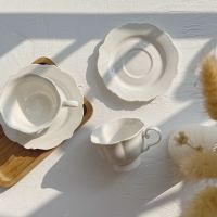 ☫▨✈ White simple ceramic cup and dish set light luxury Bone China home office Cup afternoon tea coffee cup mug