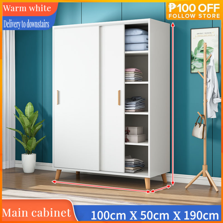 COD Wardrobe Simple Modern Assembly Bedroom Sliding Door Solid Wood
