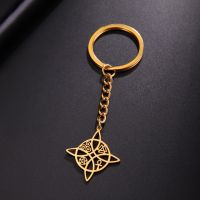 Skyrim Stainless Steel Celtics Witch Knot Keychain Holder Valknut Triskelion Ankh Cross Pentacle Car Key Chains Amulet Accessory