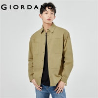 GIORDANO Men Shirts Double Pockets 100% Cotton Shirts Button Closure Long Sleeve Simple Fashion Causal Cargo Shirts 18043905