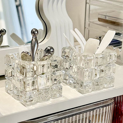Vanchy Mini Glass Storage Transparent Cosmetic Organizers Light Luxury Jewelry Holder Cases Desktop Glass Candle Holder Home Decor