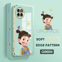 เคส PMP เคส Hp Itel เคส S23สำหรับ Itel S23ฟรีสายคล้อง + ตัวการ์ตูนน่ารักลายขอบสี่เหลี่ยมแฮปปี้เกิร์ลเคสชุบเคสโทรศัพท์หรูหราชุบเคสโทรศัพท์นิ่ม