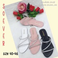 size 40-46...แตะสวม ส้นแบน สายเพชร หนังนิ่ม ใส่สบาย (จัดส่ง 3-5 วัน)