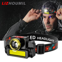 LIZHOUMIL ไฟฉายติดหัวยูเอสบีชาร์จซ้ำได้ Led แบบพกพา Cob หัวไฟฉายสำหรับตกปลากลางแจ้งเดินป่าวิ่ง