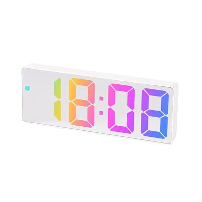 Digital Alarm Clock Colorful Alarm Clock LED Screen Display Modern Desktop Clock for Home (White Shell-Mirror D Model)