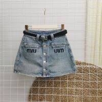 กางเกงขาสั้น American style anti-skid hakama summer high waist denim shorts womens wide-leg a-line hot pants