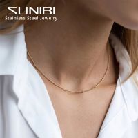 ❁ SUNIBI Stainless Steel Chain Necklace for Women Gold Color Thin Choker Bead Chain Necklace Jewelry Wholesale Dropshipping