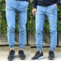 TPPJEANS Jogger Pants กางเกงจ็อกเกอร์ ขาจั๊ม สียีนส์ฟอกซีด แต่งสะกิดขาดนิดๆ ผ้ายีนส์นิ่มยืดใส่สบายเอวยางยืดมีเชือก Size 26-54 รับชำระปลายทาง.