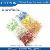 600pcs(6 colors x 100pcs) White Red Green Blue Yellow Orange 3mm 20mA Diffused Light-Emitting Diode LED 3V Lamp Assorted Kit Set WATTY Electronics