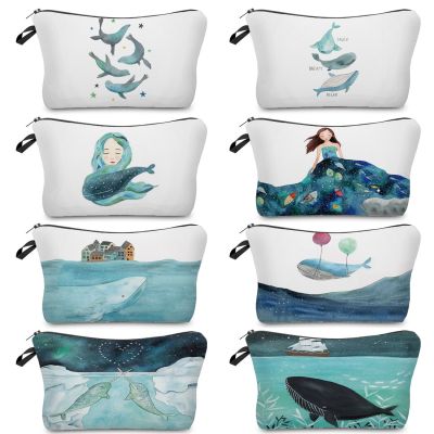 卍 Fresh Print Cute Whale Sea Series Women Bag Large Capacity Cosmetic Bags Designer Organizer Bag Eco Makeup Bag Child Pencil Case