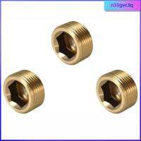 N33GVC3Q 3ชิ้น1/2 "NPT ท่อทองเหลืองฟิตติ้งสีเหลืองด้ายซ็อกเก็ตหกเหลี่ยมภายในสไตล์หัวหกเหลี่ยมหัวน้ำก๊าซน้ำมันฝาครอบ