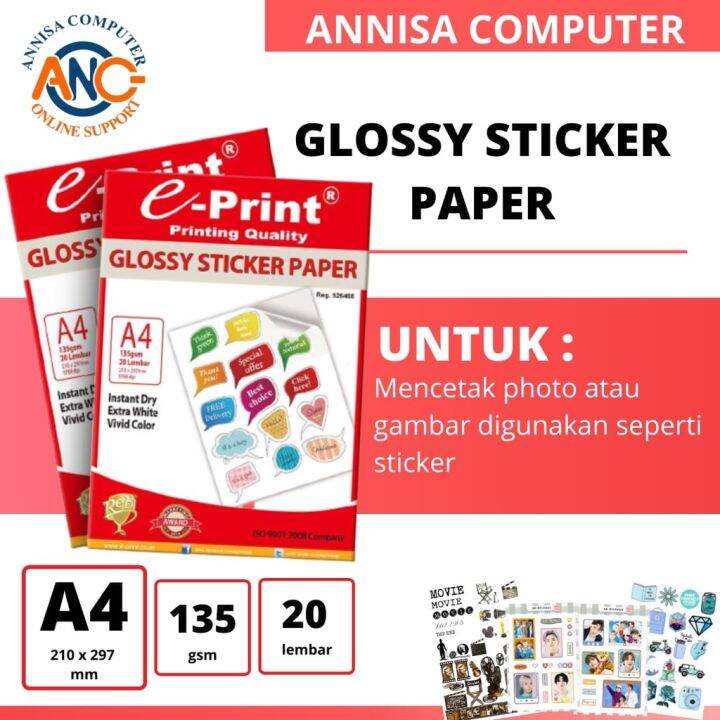EPrint Glossy Sticker Paper A4 / Kertas Sticker Label Glossy Lazada