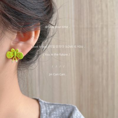 [COD] design 925 silver needle asymmetrical with baking varnish dripping glaze Interesting and cute butterfly stud earringsTH