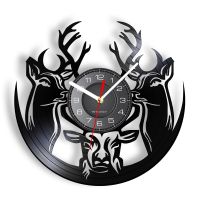 Hot sell Wild Deer Hunters Man Cave Home Decor Wall Clock Antlers Woodland Deer Vintage Buck Vinyl Record Wall Clock Hunting Gift For Him