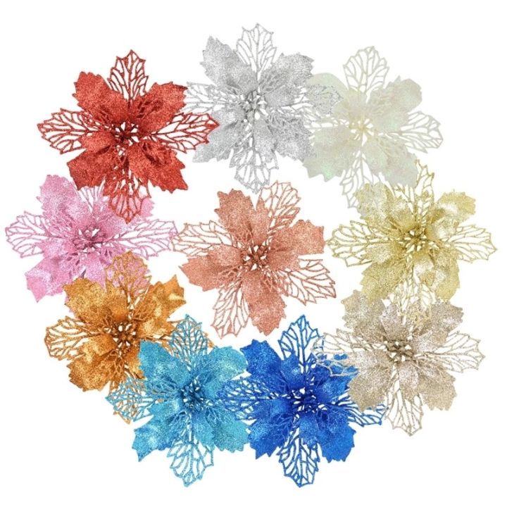 11cm-multicolor-glitter-openwork-christmas-artificial-flower-5pcs-big-fake-flower-xmas-tree-wreath-ornaments-supplies