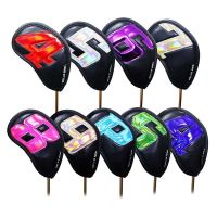 2023♂✐ ผ้าคลุมไม้กอล์ฟ Color Digital Irons Covers Club Head Protective Cover PU Waterproof Fabric Club Covers 9pcs