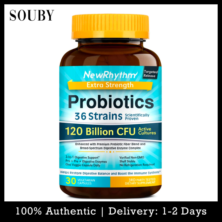 NewRhythm Extra Strength Probiotics 36 Strains 120 Billion CFU , 3-in-1 ...