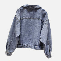 Women Denim Jacket Tooling Single Breasted Lady Turn-Down Collar Patchwork Pocket Coat 2021 Autumn Cool Female Streetwear Jacket