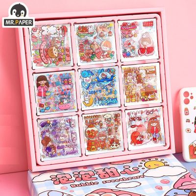 Mr. Paper 50Psc Bulk Cartoon Cute Stickers PET Waterproof Handbook Decoration Korean Stationery Kawaii Stickers for Kids Supplie