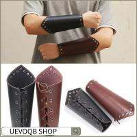 UEVOQB SHOP เครื่องหนังแท้ ยิงธนูแขนยาม ถุงมือกันร้อน สีดำสีน้ำตาล Viking Bracer ของใหม่ พังก์สไตล์ สายรัดข้อมือ ชายหญิง