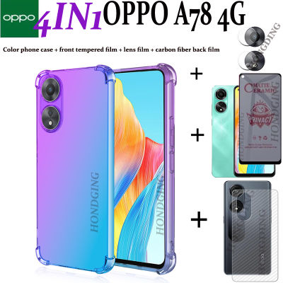 เคส4IN1Phone สำหรับ OPPO A78เคลือบเพื่อความเป็นส่วนตัว OPPO เซรามิกปกป้องหน้าจอสำหรับ A78กระจกเทมเปอร์ฟิล์มเลนส์ฟิล์มด้านหลัง OPPO A78