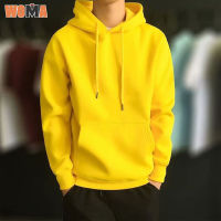 WOMA  เสื้อกันหนาวมีฮู้ดสีพื้นสำหรับผู้ชาย,เสื้อแบบสวมศีรษะแขนยาวทรงหลวมลำลองเสื้อขนแกะคู่