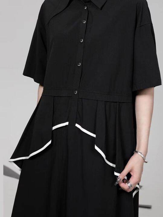 xitao-dress-casual-women-false-two-pieces-shirt-dress